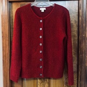 Cardigan Wool Blend Boucle‎ Button Front Christopher & Banks Sz L EUC Cranberry